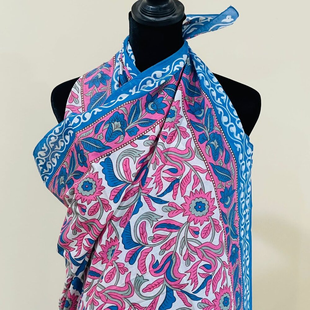 BRAND NEW Indian Block Print Cotton Floral Beach Cover Up Sarong Gift For Her